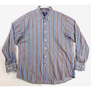 Tallia Shirt Shirt Mens L Blue White Red Brown Flip Cuffs Long Sleeve Striped